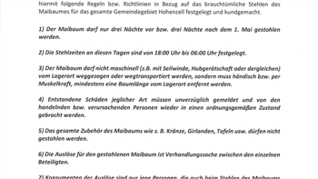 Foto für Richtlinien für das "Maibaumstehlen" in Hohenzell
