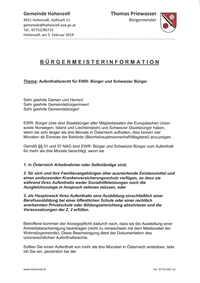 Foto für Bürgermeisterinformation: Aufenthaltsrecht für EWR-Bürger und Schweizer Bürger